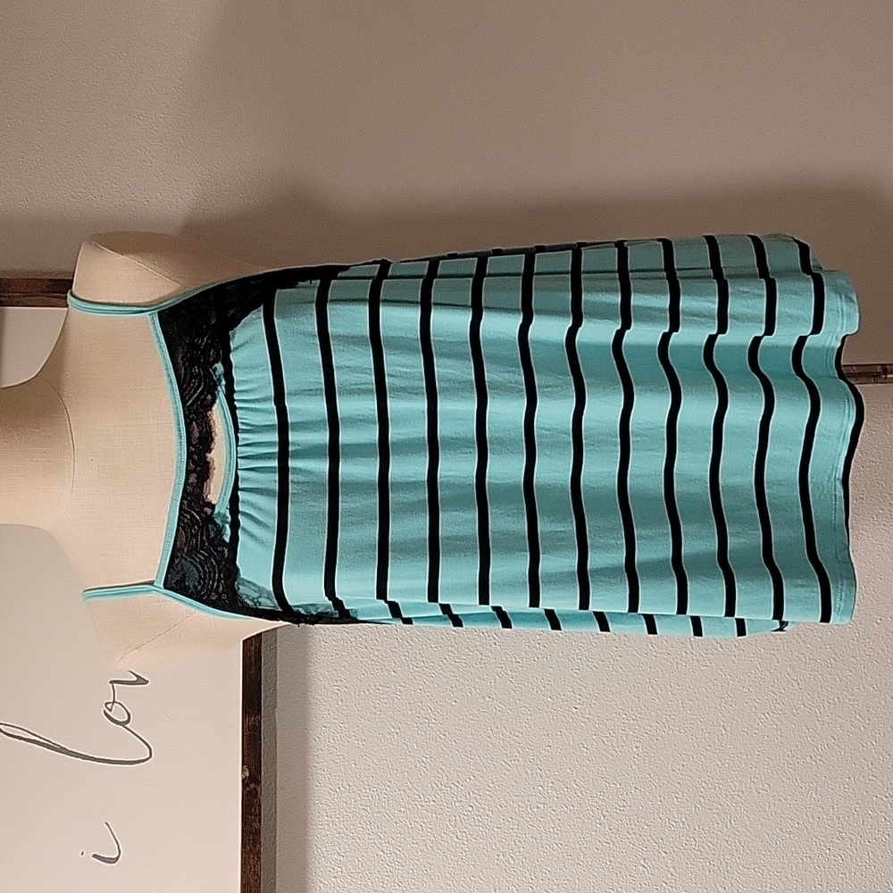 torrid Aqua and Black Striped Lace Trim Tank Top